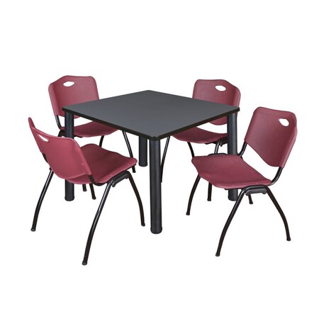 Kee Kee Square Table & Chair Set, Wood, Metal, Plastic Top, Grey TB4242GYBPBK47BY